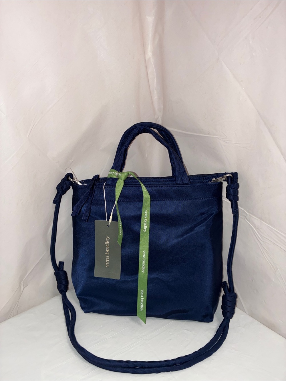 Vera Bradley Navy Satin Tote with Adjustable Crossbody Strap